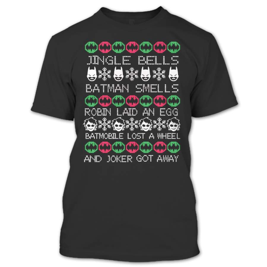 Batman Smells And Joker Got Away T Shirt, Ugly Christmas Sweater T-Shirt