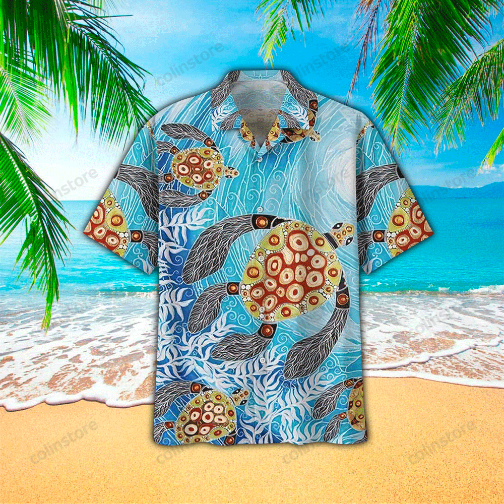 Sea Turtle Pattern Print Polyester Hawaii Shirt Aloha Ha42366