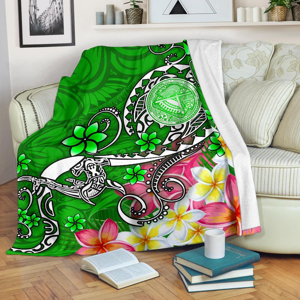 American Samoa Polynesian Premium Blanket – Turtle Plumeria (Green)