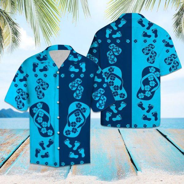 Flipflops Blue Flower Hawaii Shirt For Men Women Ha24625