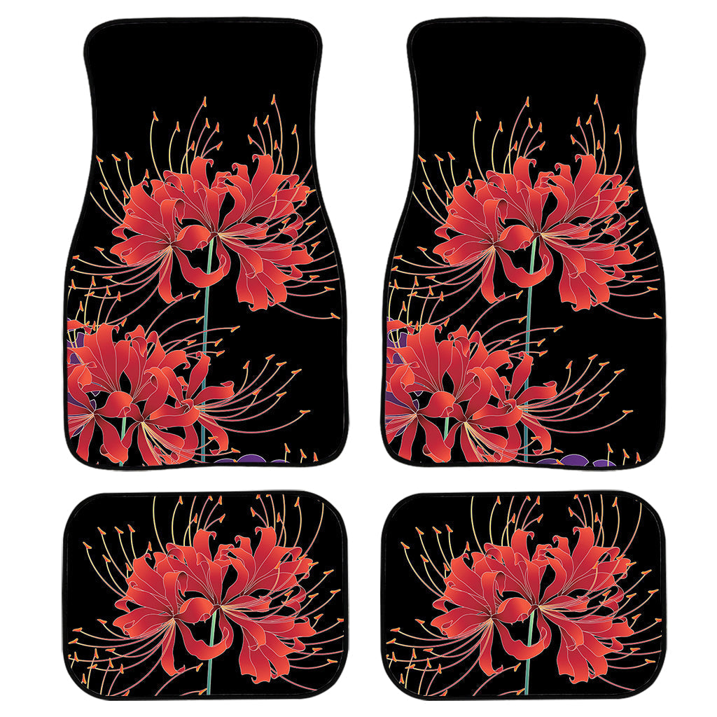 Red Japanese Amaryllis Pattern Print Front And Back Car Floor Mats, Front Car Mat