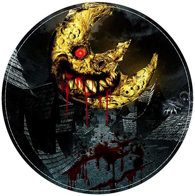 Horror Halloween Night Gold Moon And Flowing Blood, Non Slip Doormat Round Area Rug Carpets Rugs For Kids Bedroom Baby Room Play Room Nursery