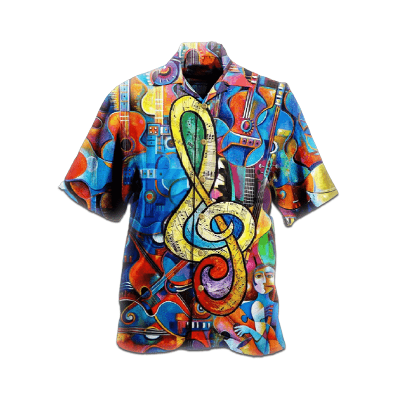 Guitar Hippie Music Note Unisex Hawaii Aloha Shirts Ha103186