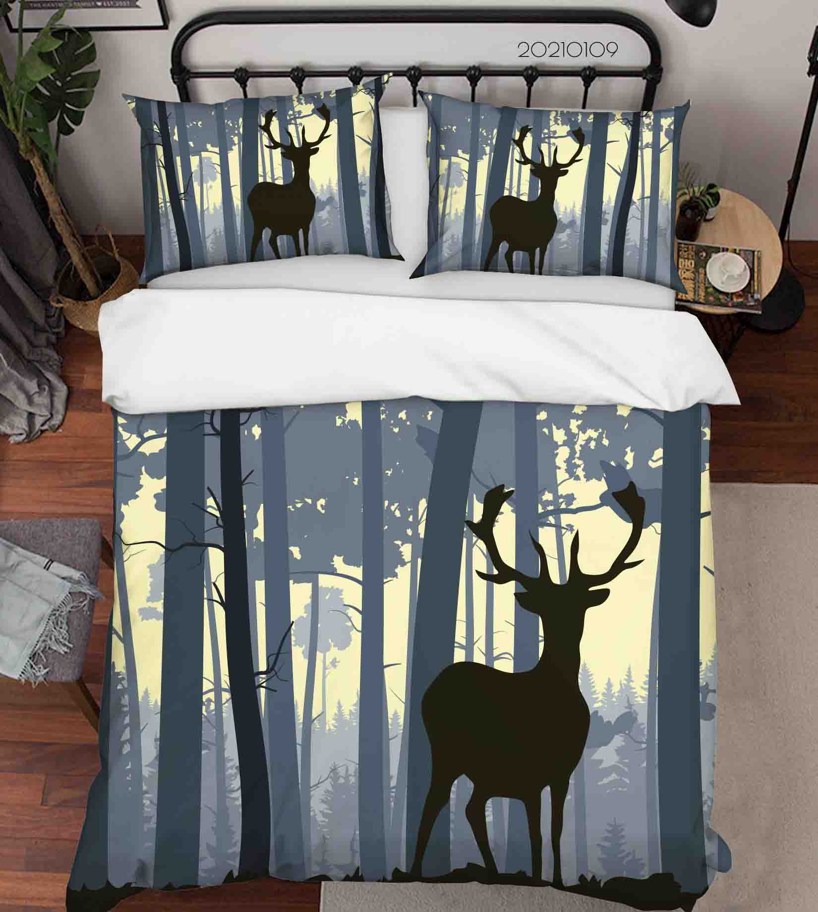 3D Cartoon Green Forest Animal Elk Quilt Cover Set Bedding Set Duvet Cover Pillowcases 50 Lqh