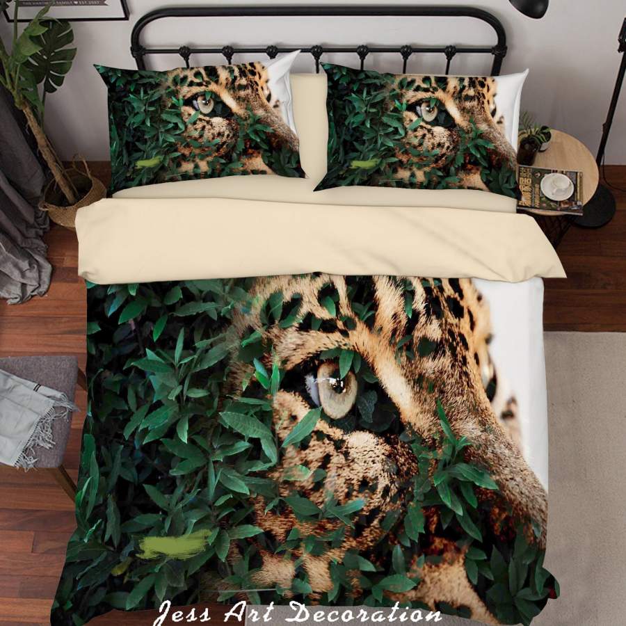 3D Leopard Leaves Quilt Cover Set Bedding Set Duvet Cover Pillowcases SF72