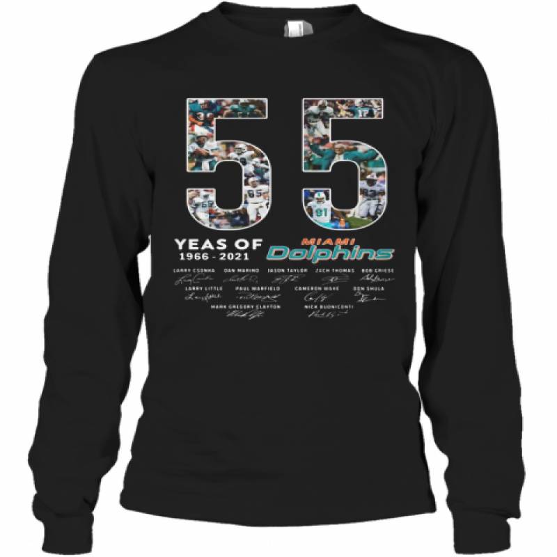 55 Years Of 1966 2021 Miami Dolphins Signatures Long Sleeve T-Shirt