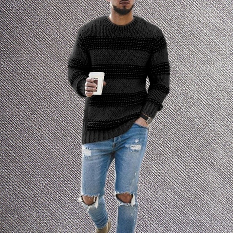 Autumn and Winter Fashion Men Simple Striped Round-neck Sweater Casual Knitted Pullover Sweaters alx