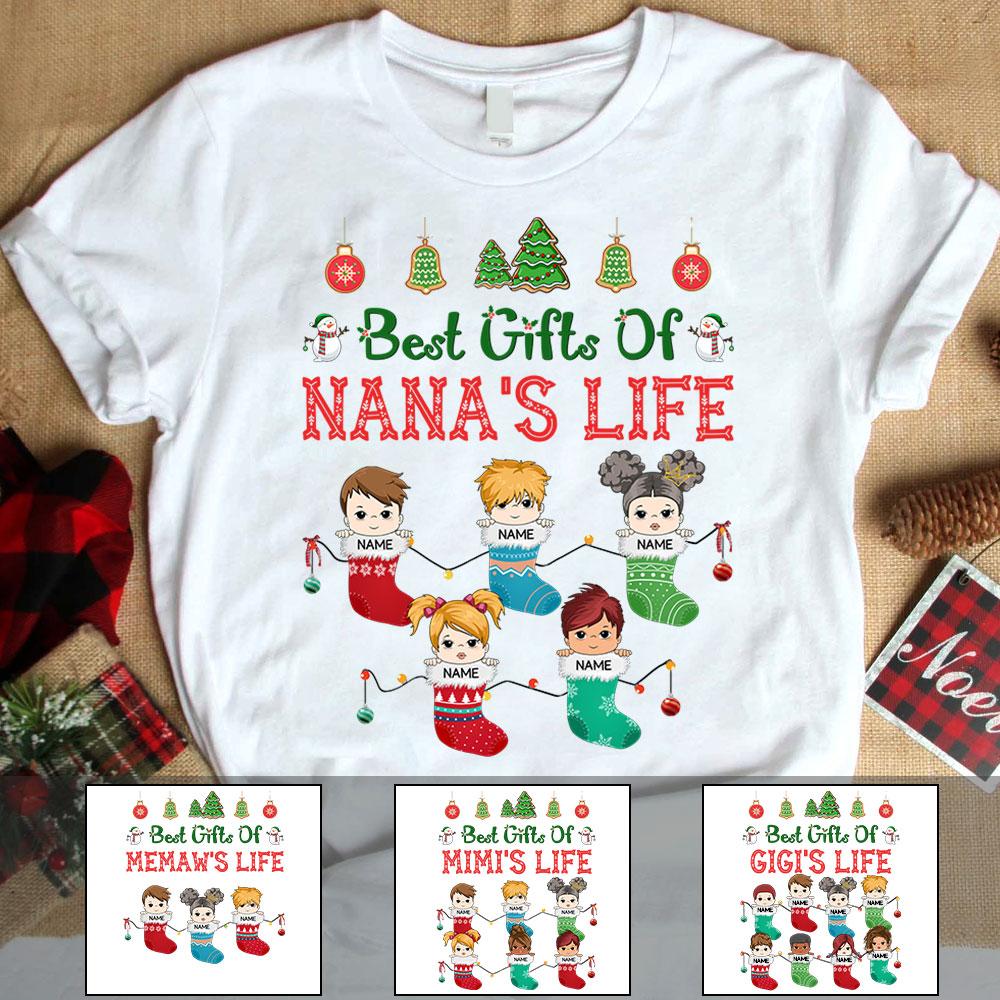 Best Gifts Of Nana’S Life Christmas Adorable Stockings Shirt, Funny Grandma Nana Mimi Christmas Shirt, Custom Nana With Grandkids Name Shirt