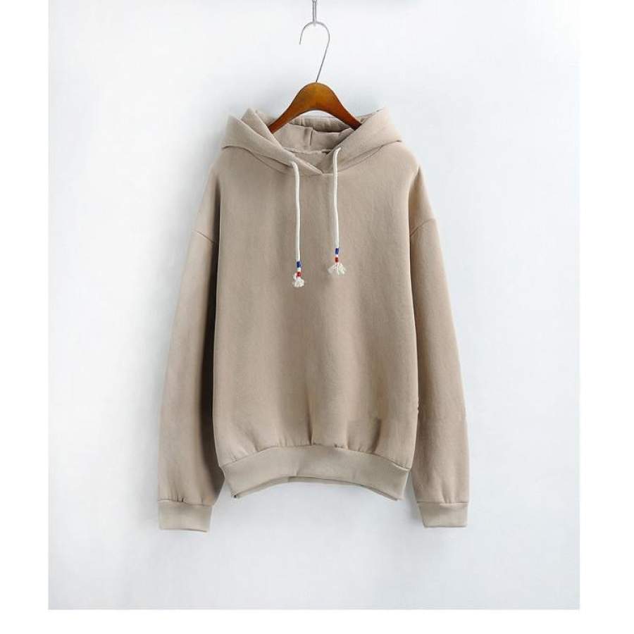 Womens Hooded Sweatshirt New Candy Color Khaki Long Sleeved Thick Casual All-match Solid Leisure Hoodie Loose Top