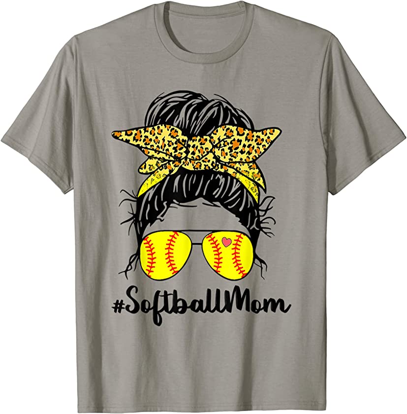 Bleached Softball Mom Life With Messy Bun Player And Leopard T-Shirt