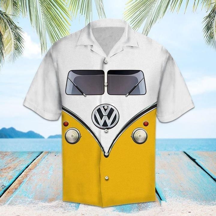 Yellow Hippie Bus Hawaiian Shirt   Unisex   Full Size   Adult   Colorful   Hw1405