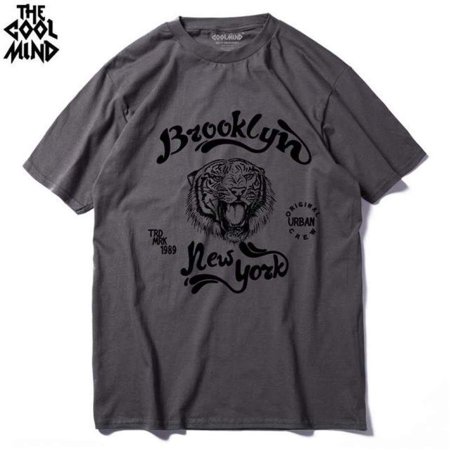 100% cotton brooklyn short sleeve tiger print head printed men t shirt