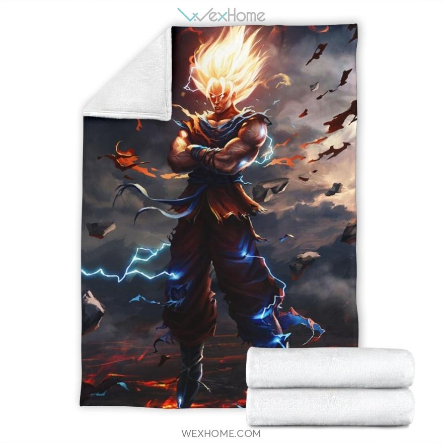 Angry Goku Vegeta Super Saiyan Art Design Dbz Anime Premium Blanket