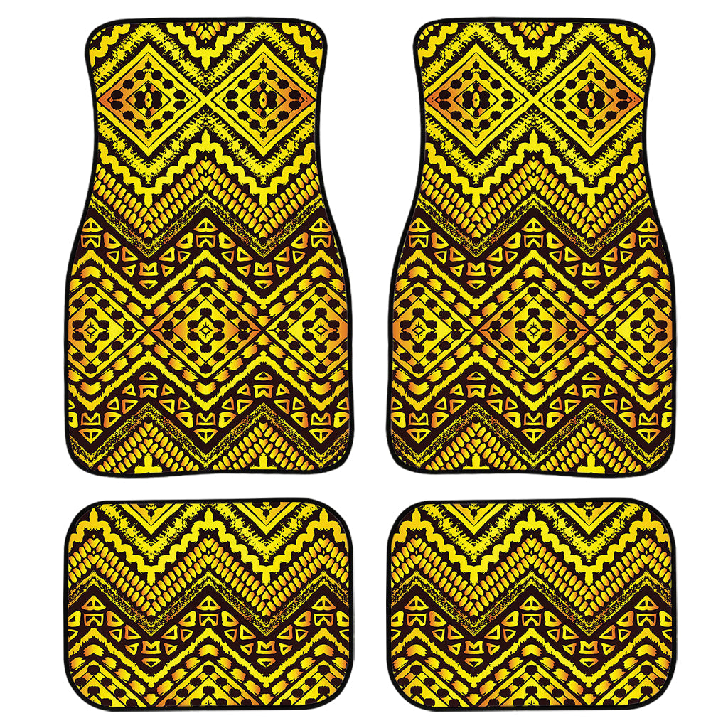 Gold African Ethnic Tribal Pattern Print Front And Back Car Floor Mats, Front Car Mat