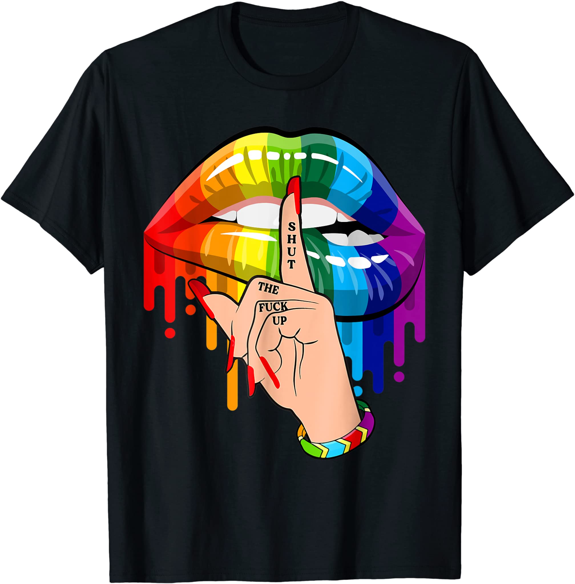 Shut The F Up Rainbow Lips Lesbian Gay Pride Lgbt T-Shirt