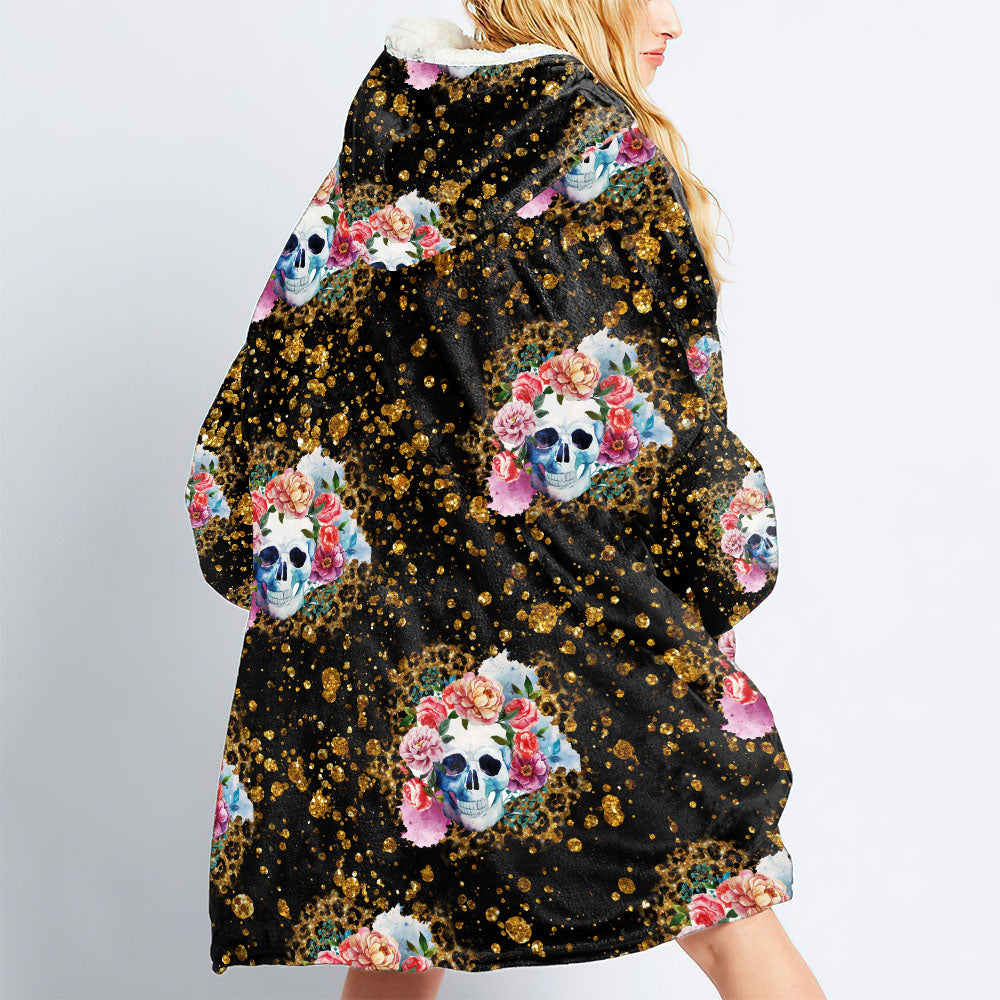 Skull Flower Leopard Sherpa Blanket Hoodie – Tltr0709215