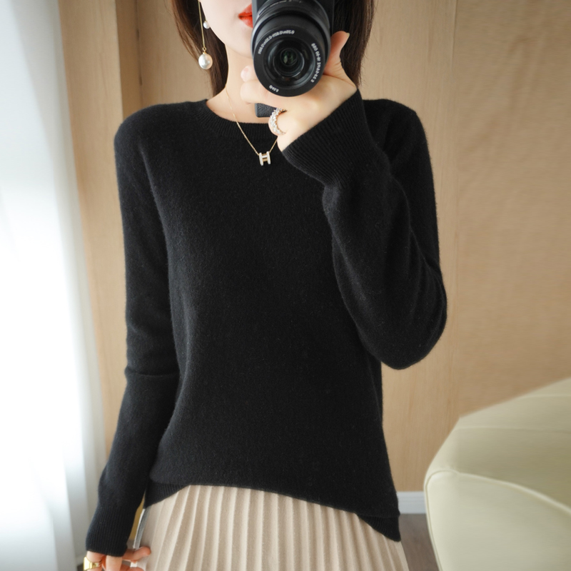 Spring and Autumn Ladies Round Neck Knit Sweater Long Sleeve Solid Color Soft Comfortable Slim Fit All-match Bottoming Shirt Top alx