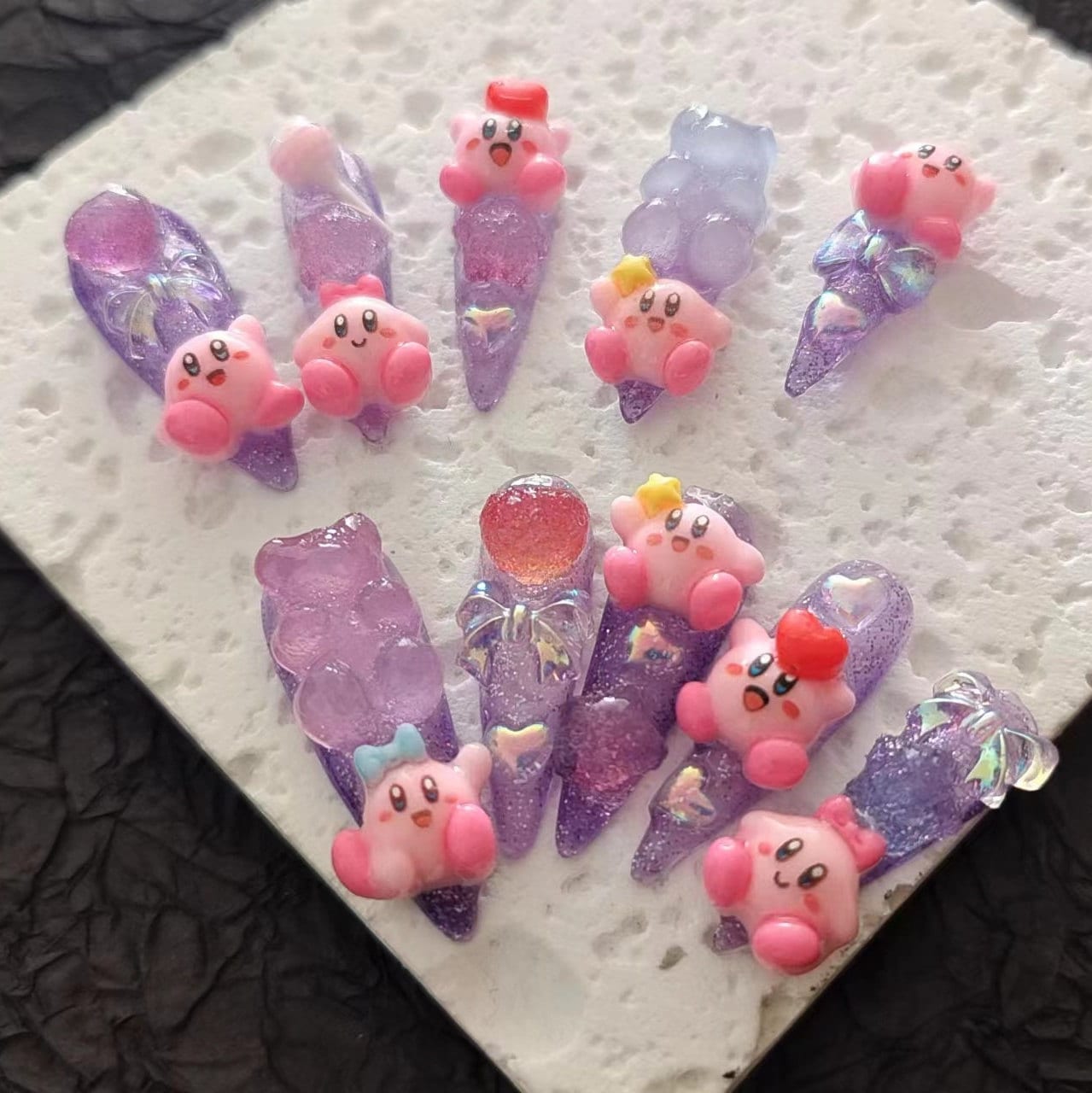 Glitter Purple Rainbow Kirbby Press On Nails / Handmade Y2K Fake Nails/Spring Nails/Y2K Nails Kawaii Nails / Cute Japanese Nails #66