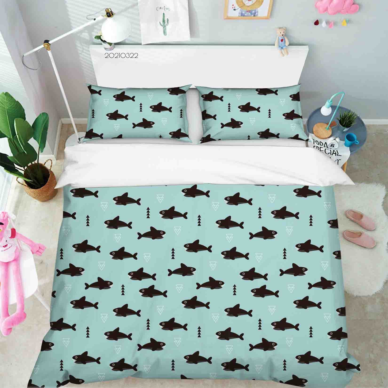 3D Watercolor Sealife Shark Quilt Cover Set Bedding Set Duvet Cover Pillowcases 33 Lqh