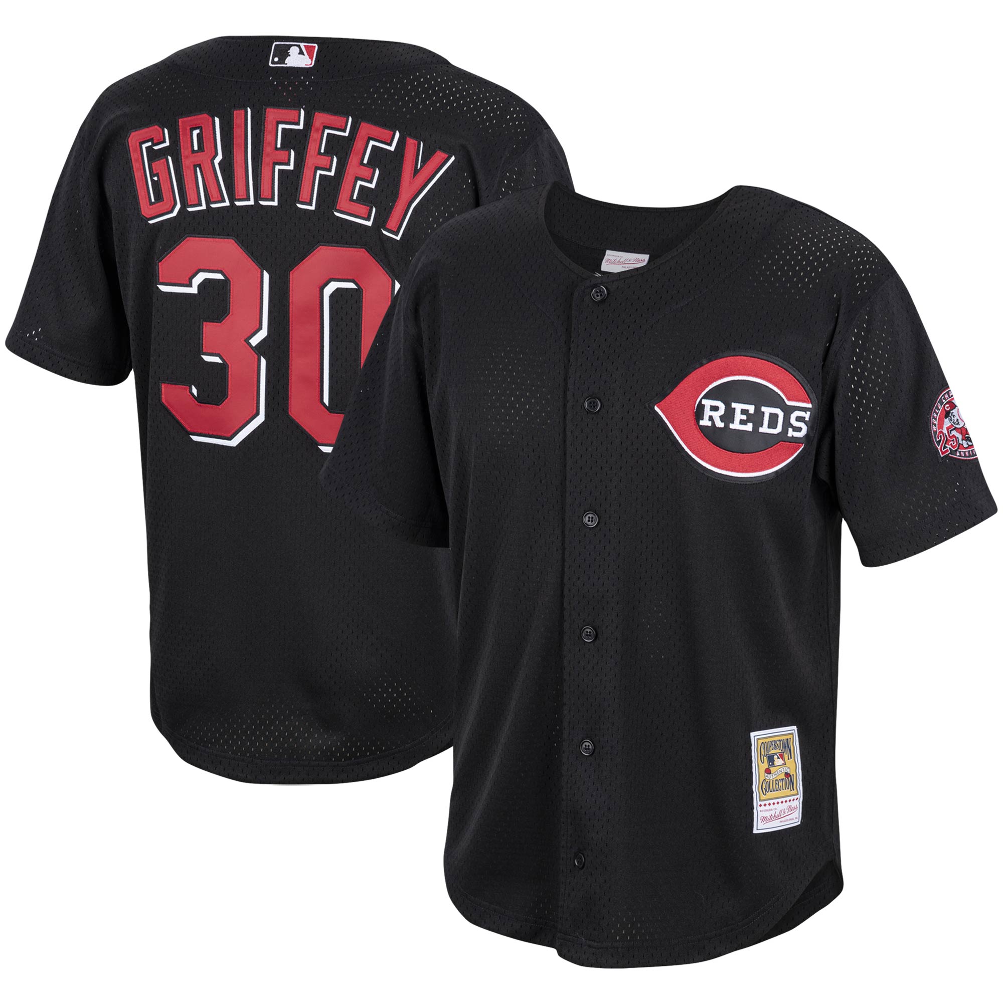 Ken Griffey Jr. Cincinnati Reds Mitchell & Ness Cooperstown Collection Mesh Batting Practice Button-Up Jersey – Black