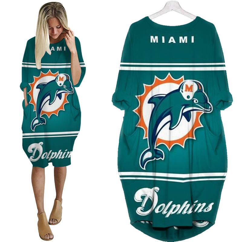 Miami Dolphins- All Over Printed Batwing Pocket Dress-Tu0058