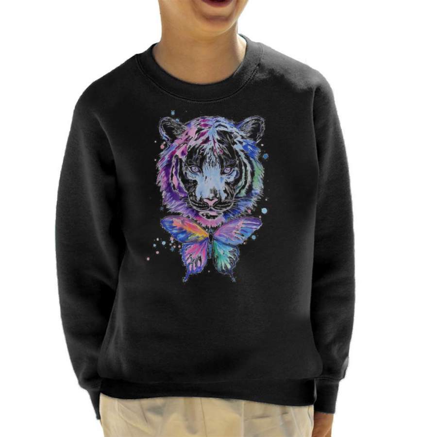 Watercolour Tiger And Butterfly Kid’s Sweatshirt