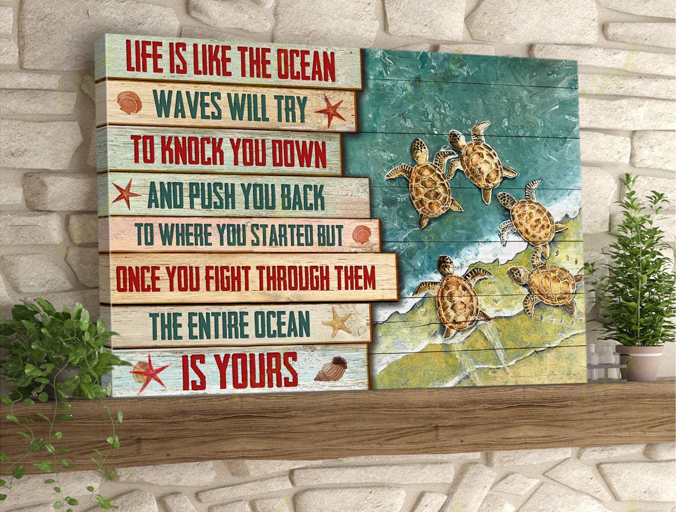 Turtle – Life Is Like The Ocean Canvas Wall Art Home Decor