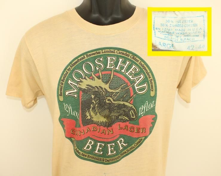 Moosehead Beer Distressed Vintage Shirt Beige 70S 80S Soft Thin Loose As A Moose Canadian Lager Shirt