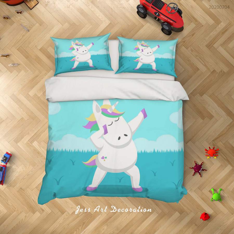 3D Blue Unicorn Quilt Cover Set Bedding Set Duvet Cover Pillowcases SF165