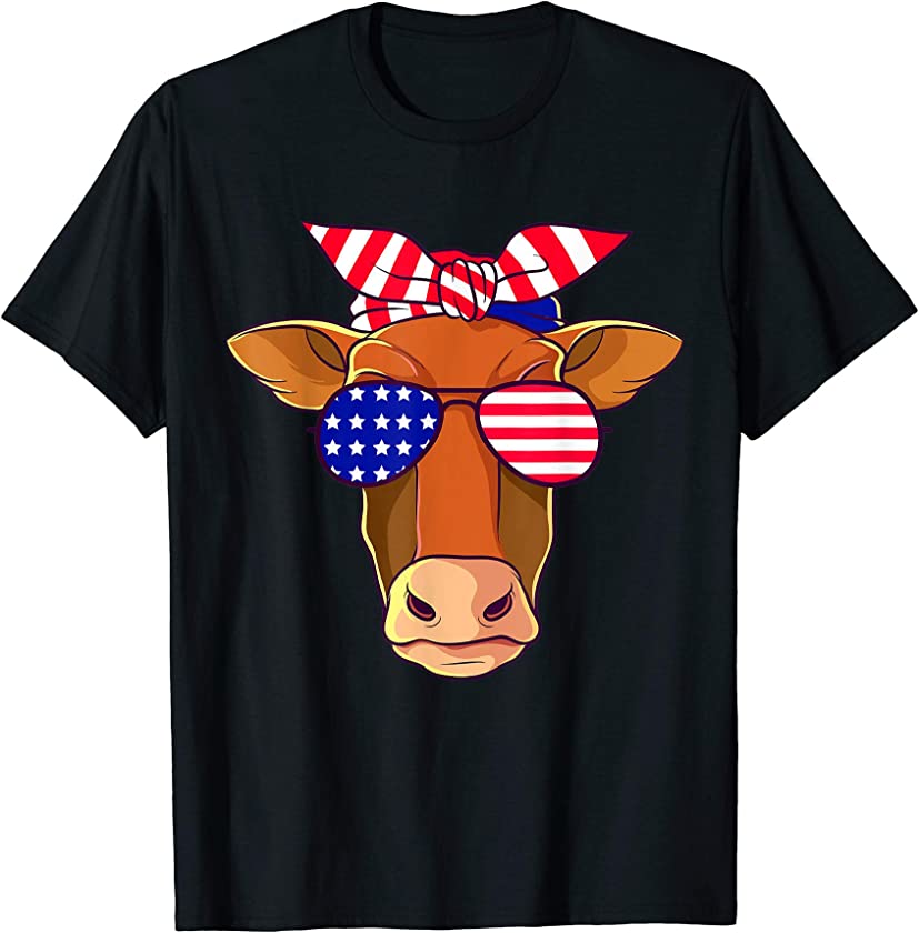 Vintage Patriot Cow 4th of July American Flag USA Clothing T-Shirt