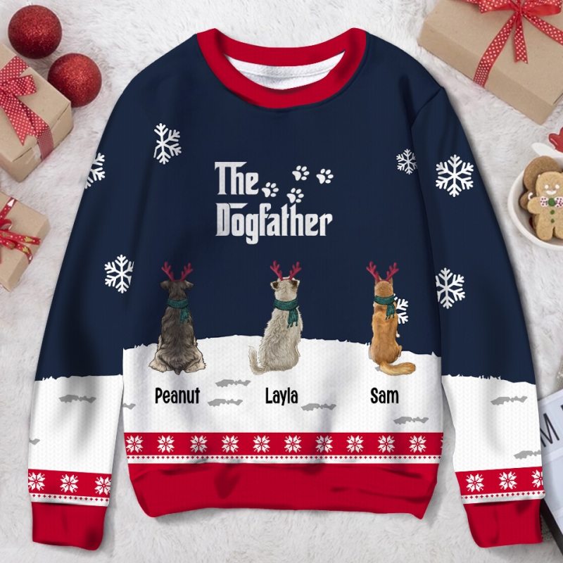 Merry Christmas The Dogfather Dogmother, Personalized Custom Dog Ugly Christmas Sweater, Christmas Gift For Dog Owners, Dog Lovers