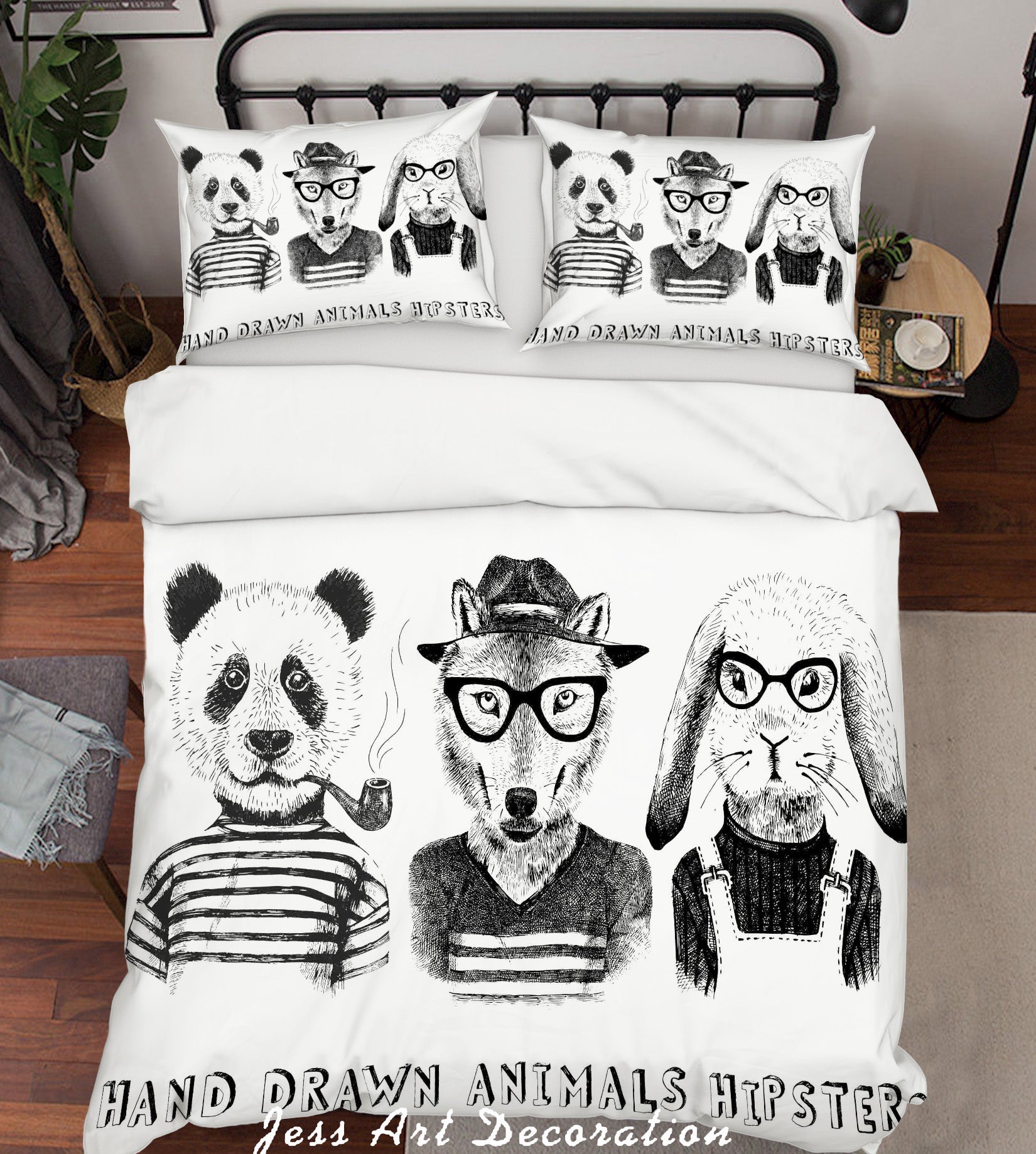 3D Color Cartoon Characters Animals Panda Dog Rabbit Quilt Cover Set Bedding Set Pillowcasesn 22