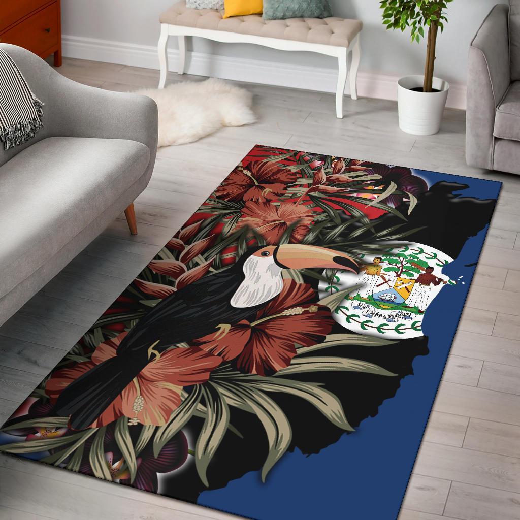 Belize Area Rug – Belize National Flag With Toucan And Black Orchid