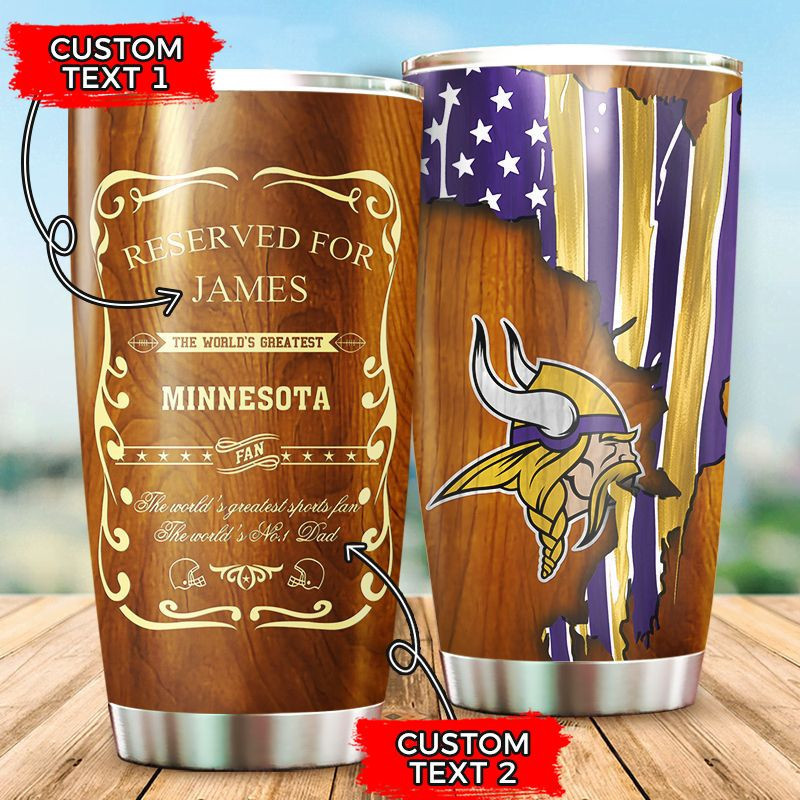 Personalized Minnesota Vikings Wood All Over Print 3D Tumbler