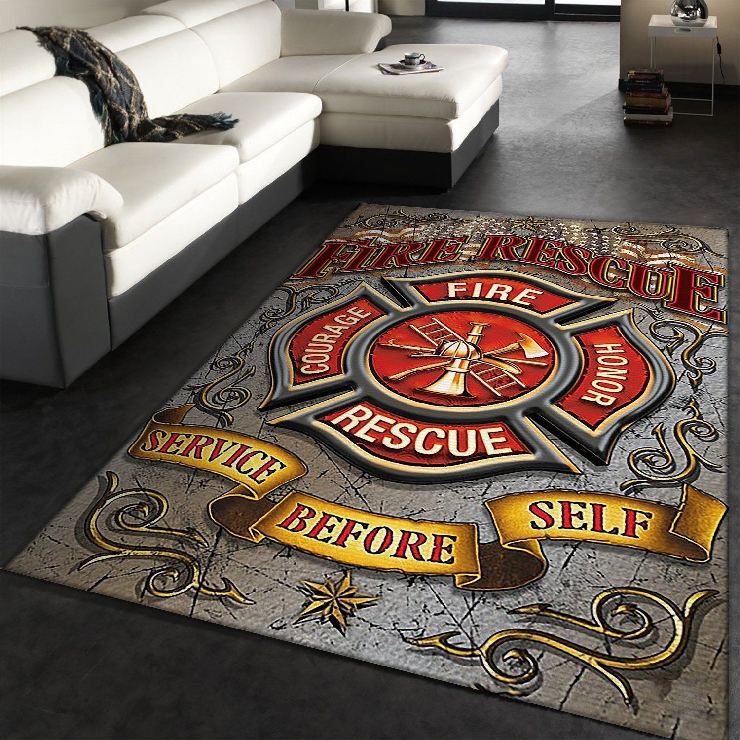 Fire Rescue Firefighter Rug All Over Print Logo Custom Area Rug Carpet Full Sizes Home Living Rug Carpet Decor