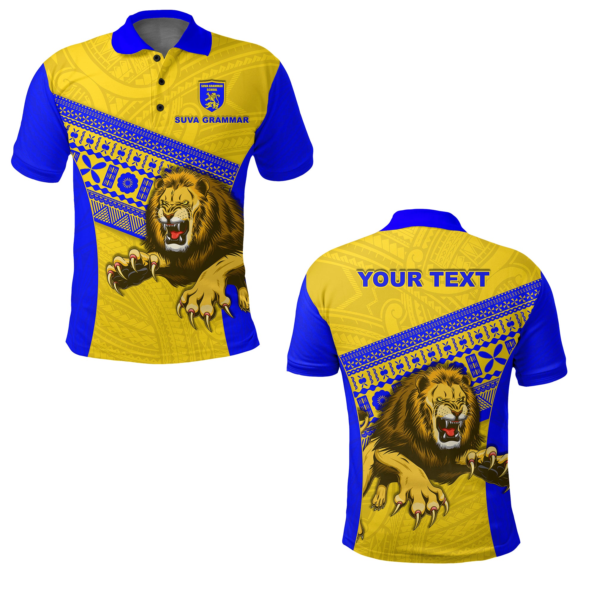 (Custom Personalised) Suva Grammar Fashion Polo Shirt Fiji School Version Lion Blue Lt13