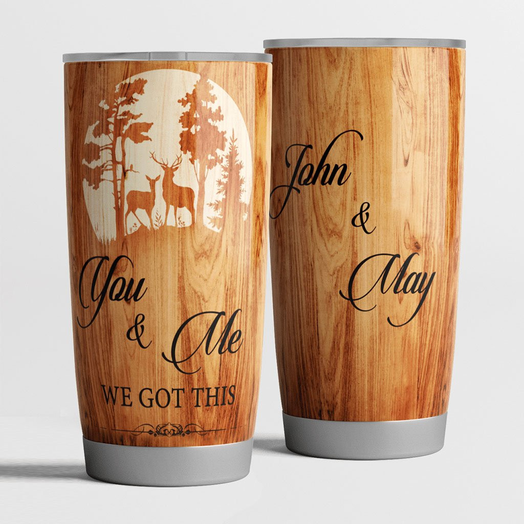 You And Me We Got This Tumbler – Deer Lover Wood Pattern Tumbler Christmas Gifts Wife Husband