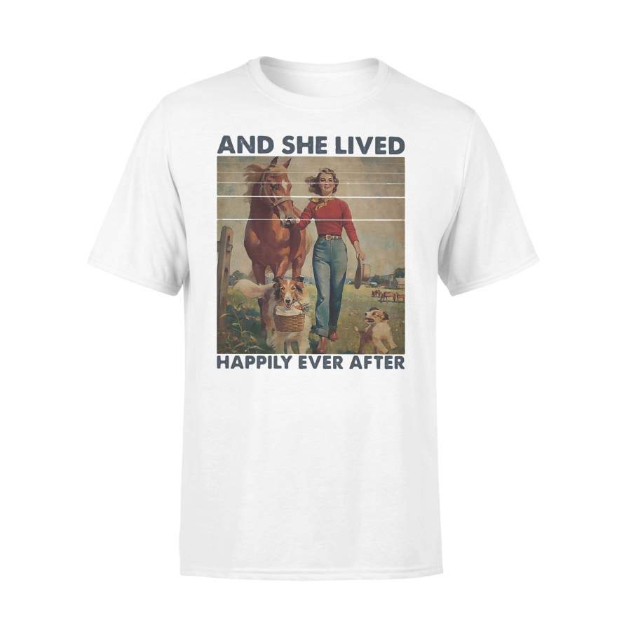 And She Lived Happily Ever After Girl Horse Dog Vintage T-shirt