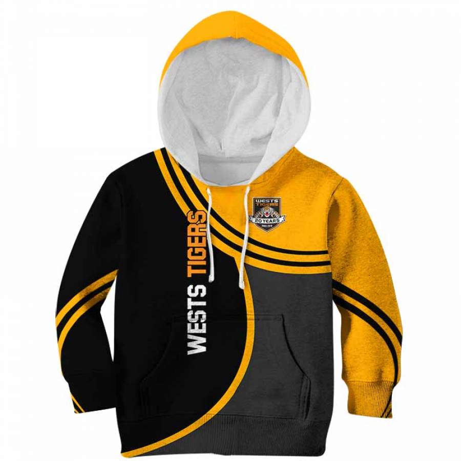 Wests Tigers Three Circles Personalized Custom 3D Full Print Hoodie, T Shirt, Jacket, Pant, Polo for KID