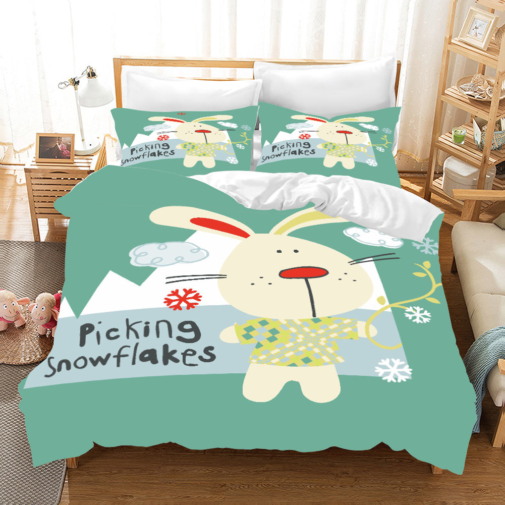 3D Green Rabbit Snowflake Quilt Cover Set Bedding Set Pillowcases 87