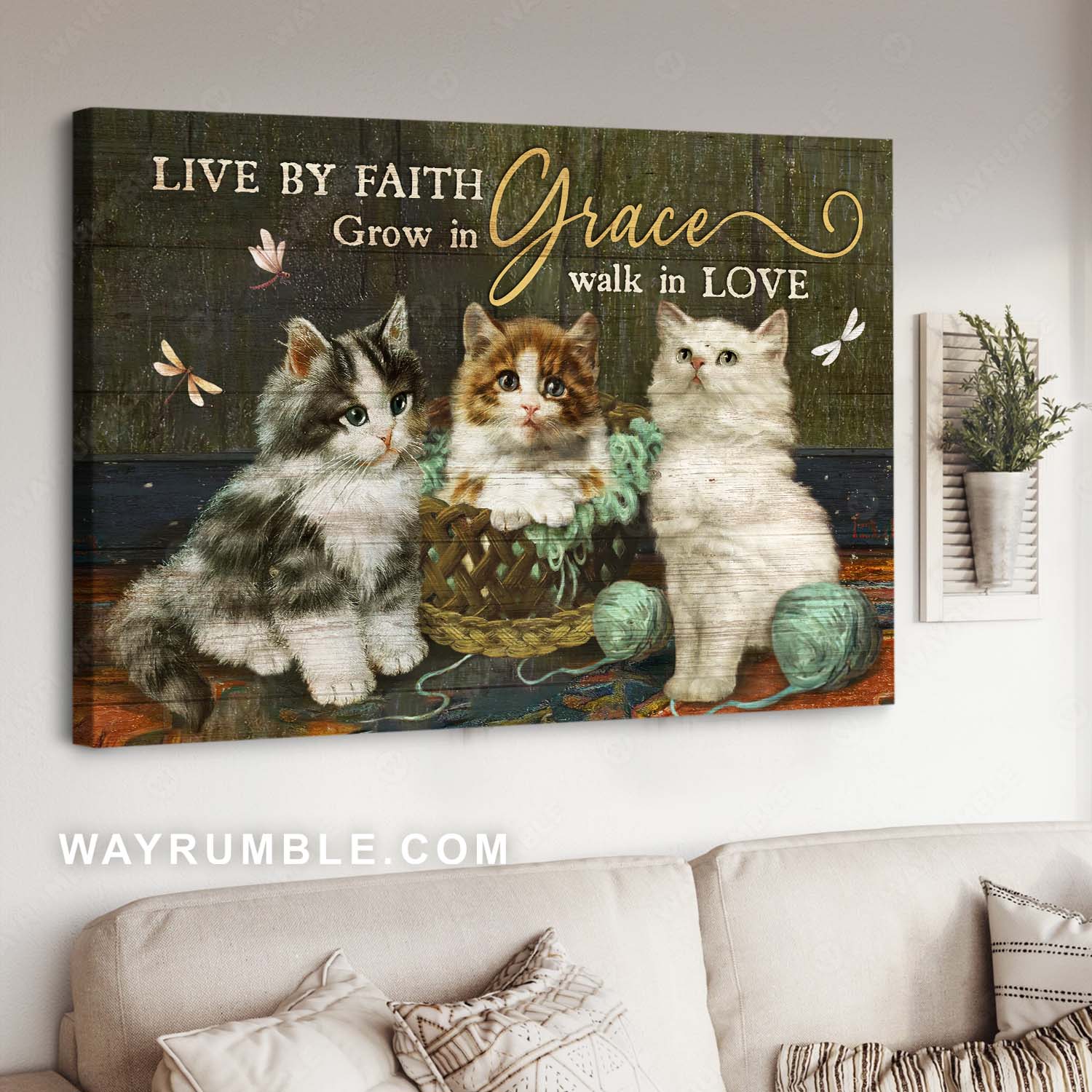 Cute Kittens, Cat Painting, Dragonfly, Sweet Home, Live By Faith, Grown In Grace – Jesus Landscape Canvas Prints, Home Decor Wall Art