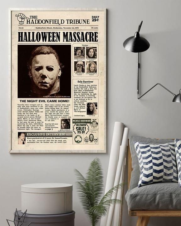 The Hoddonfield Tribune Halloween Masacre News Michael Myers poster canvas poster canvas