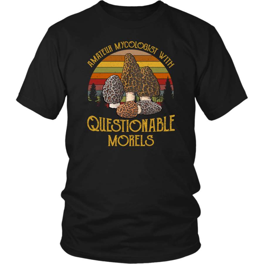 Vintage Retro Sunset Mushroom Amateur mycologist with questionable morels t shirt