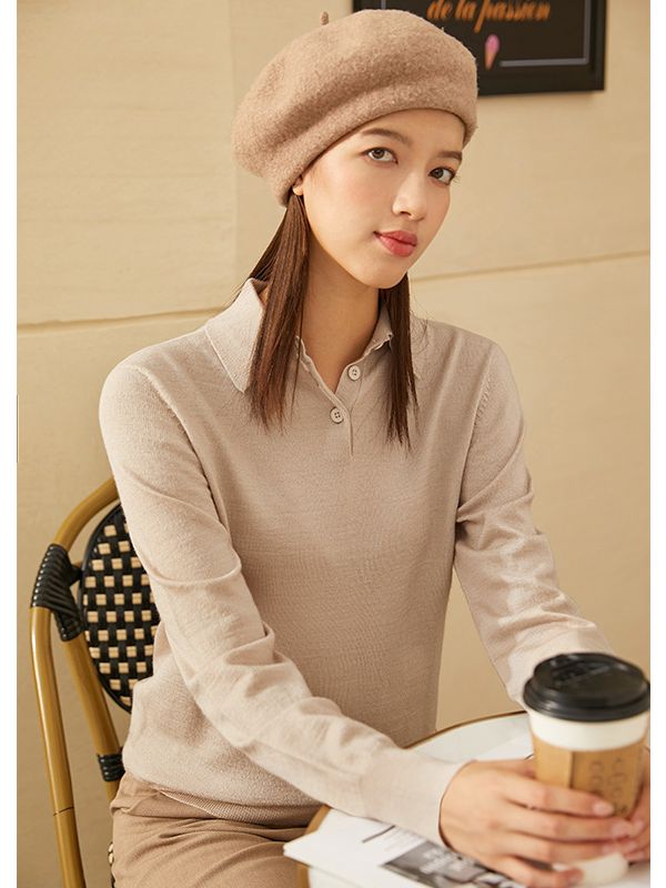 Amii Minimalism Autumn Winter Causal Women’s Sweater Fashion Solid Lapel Polo Knit Sweater Female Pullover Women Tops 12030462 alx