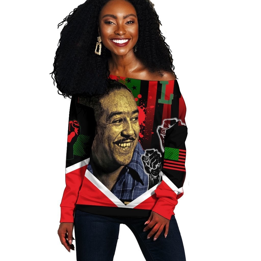 Wonder Print Shop Sweatshirt – African American Flag Langston Hughes Women Off Shoulder