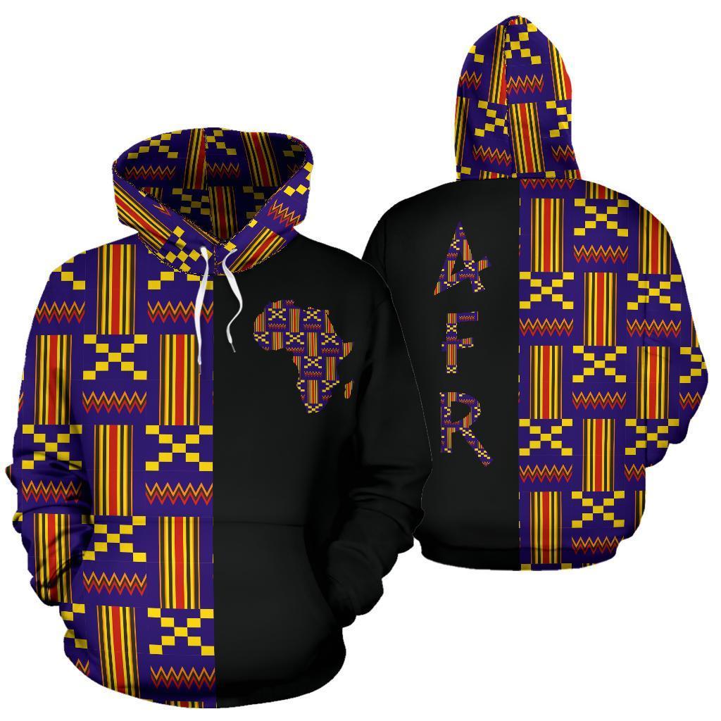 Greek Life Hoodie – Kente Cloth – Blue Akan The Half