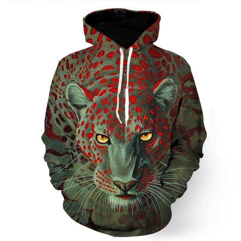 Brave Leopard In Green Sweatshirt/Hoodie