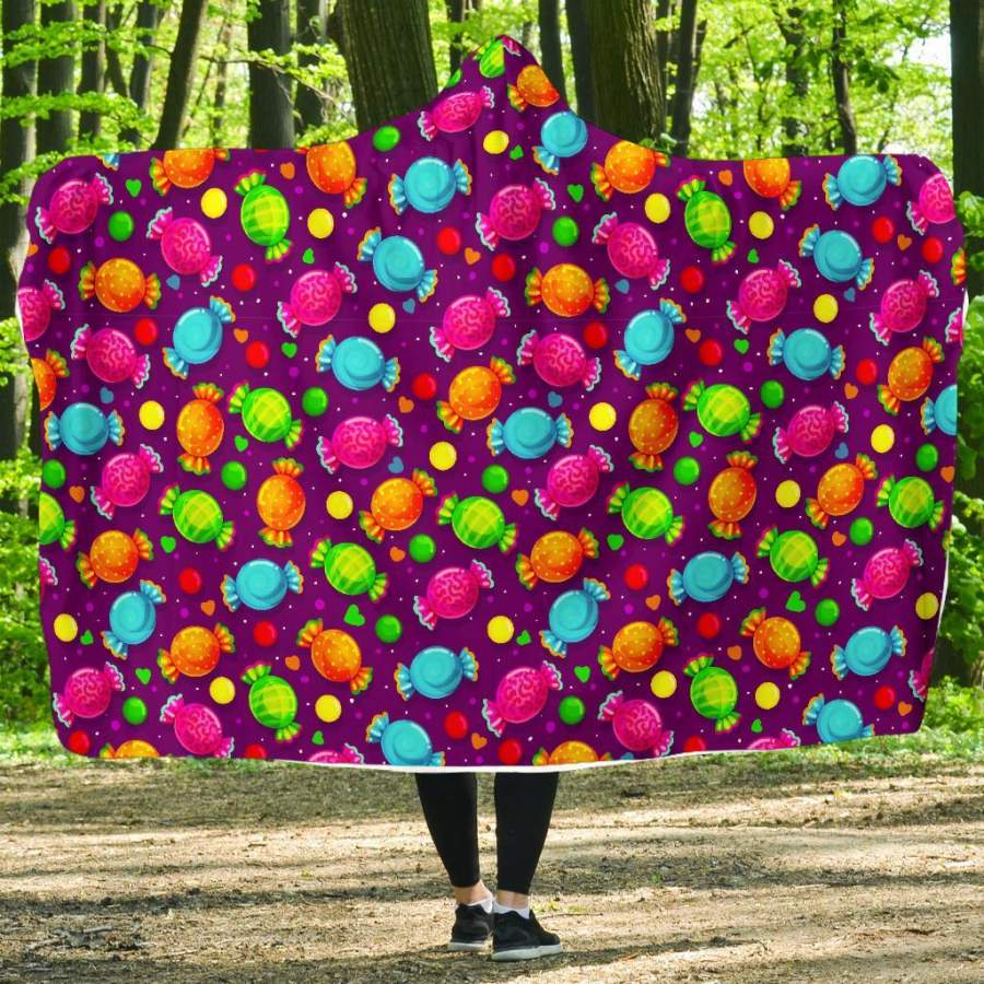 Toffee Candy Pattern Print Hooded Blanket