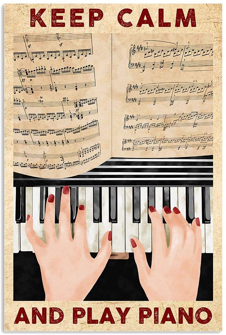 Vintage Girl Playing Piano – Keep Calm And Play Piano Poster Art Print      Home Decor Gift For Men Women Family Friend On Birthday Xmas