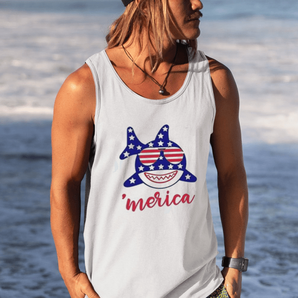 4Th Of July ‘Merica Shark Us Flag Independence Day Tank